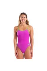 Swimsuit Lace Back Solid Kadın Pembe Yüzücü Mayo 004651966