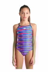 Racing Stripe Swimsuit Lightdrop Back Çocuk Çok Renkli Yüzücü Mayosu